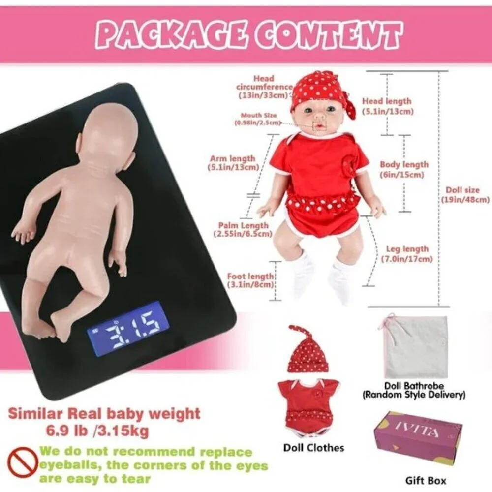 Silicone Baby Dolls Full Body Girl 19 inch Red White Reborn Baby Dolls